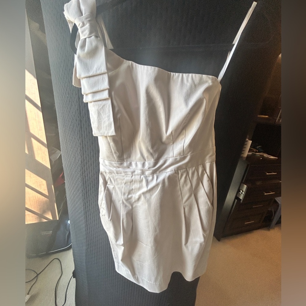 French Connection One-Shoulder Ivory Dress with Bow Strap